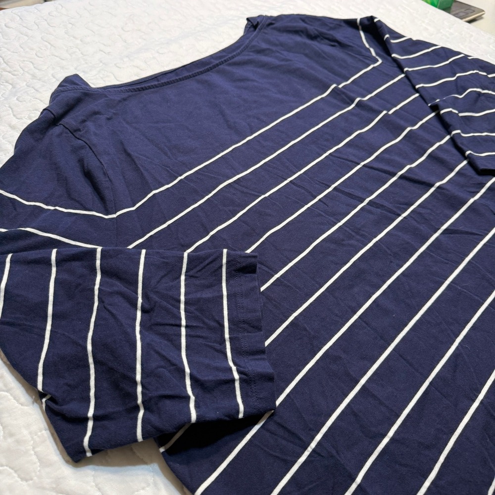 Women 3X Top Blue Striped Boat Neck 3/4 PREPPY CLASSIC COASTAL NAUTICAL CHIC